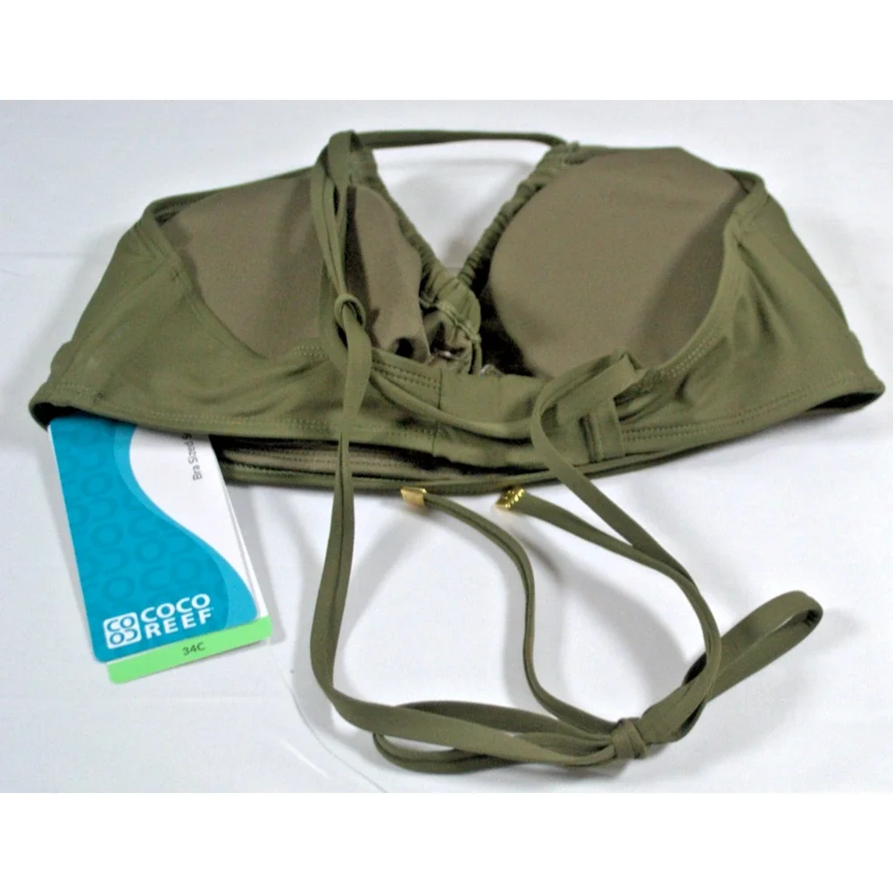 Coco Reef Bra Sized Bikini Top 34C Olive Green Underwire Halter Swimwear NWT